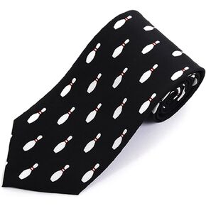 Parquet Novelty Necktie for Men. Fun and Patterned Plain Bowling Design Print Sports Novelty Tie - Black and WhiteParquet Novelty Necktie for Men. Fun and Patterned Plain Bowling Design Print Sports N