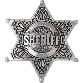 Pewter Western Seriff Cop Star Badge Belt Buckle Vintage Men's Fashion Accessories