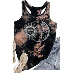Women's Sunflower Live by The Sun Love by The Moon Tank Tops Summer Basic Racerback Tanks Shirts Funny Graphic Vest