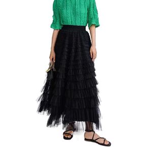 Mliyasan Women’s Multilayer Ruffles Tulle Skirt Pleated High Waist Fluffy Maxi Skirt Fairy Cake Dress Long Tutu Party Skirt in Kuwait