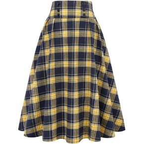 IDEALSANXUN Plaid Skirt for Womens High Waist Aline Pleated Midi Skirts
