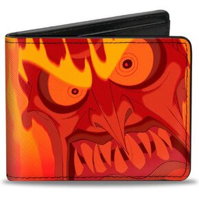 Buckle-Down Men's Disney Wallet, Bifold, Fiery Face Close Up Reds Oranges, Vegan Leather, Hercules Hades, 4.0" x 3.5"