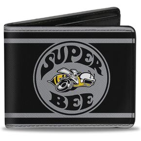 Buckle-Down Men's PU Bifold Wallet-Super BEE Logo/Stripes Black/Gray, Multicolor, 4.0" x 3.5"