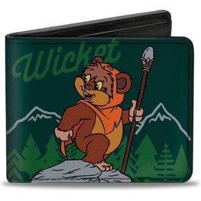 Buckle-Down Wallet Bifold PU Star Wars Wicket Pose and Tree Stripe Greens
