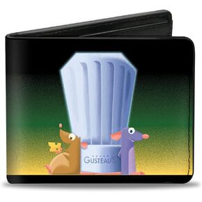 Buckle-Down Men's Disney Wallet, Bifold, Ratatouille Emile and Remy Chef Hat Pose and Text Logo Greens, Vegan Leather, 4.0" x 3.5"