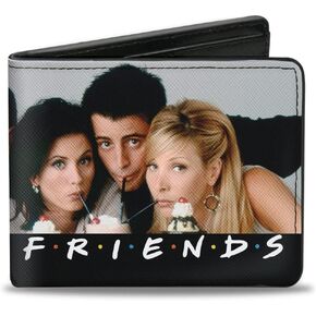 Buckle-Down Men's Friends Wallet, Bifold, FriendsCharacter Milk Shake Pose Vivid Black White Multi, Vegan Leather, 4.0" x 3.5"