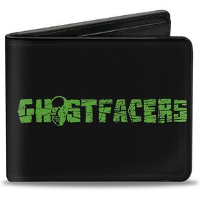 Buckle-Down Men's PU Bifold Wallet-GHOSTFACERS Logo Black/Green, Multicolor, 4.0" x 3.5"