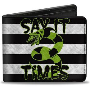 Warner Bros. Horror Movies Wallet, Bifold, Beetlejuice Say It Ten Times Sandworm Pose Stripe, Vegan Leather