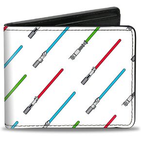 Buckle-Down Men's Star Wars Wallet, Bifold, Lightsabers Cartoon White, Vegan Leather, 4.0" x 3.5"