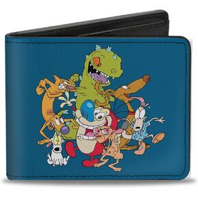 Nickelodeon Men's Wallet, Bifold, Nick 90s Rewind Character Group Pose Turquoise, Vegan Leather, Multicolor, Standard Size