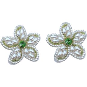 Bead Rhinestone Applique, White/Green/Blue/Gold Flower Applique, DIY Decoration for Clothes, Shoes, Hats, Accessories, Handbags, etc., Repair Fabric Patch Flower Patch Pair (Flower-Blue)