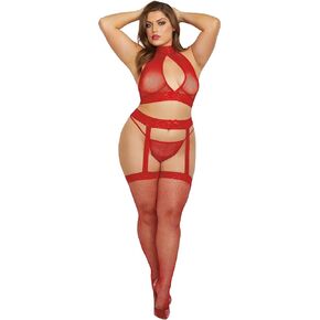 Dreamgirl womens 3-piece Bodystocking Lingerie Set, Rouge, One Size US