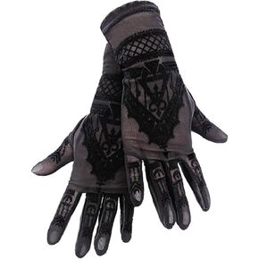 Henna Gloves Womens Goth Lolita Accessory Mesh Gloves with Velvet Mehndi Pattern