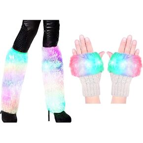 Luwint Leg Warmer & Fingerless Gloves, LED Light Up Gloves for Party Christmas Halloween Costume