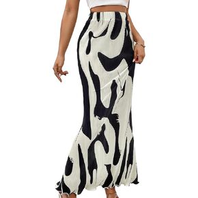 GORGLITTER Women's Graphic Print Frill Trim High Waisted Bodycon Maxi Skirt in Saudi Arabia