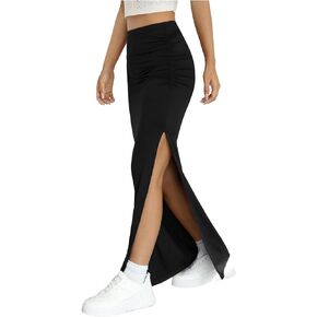 Verdusa Women's High Waist High Split Ruched Pencil Bodycon Maxi Skirt