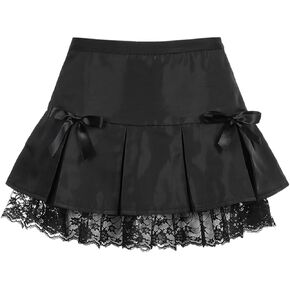 Harajuku Dark Style Mini lace Stitching Pleated Skirt Goth Hottie high Waist tie Ruffle Skirt