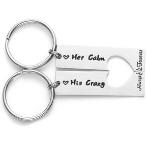 LParkin His Crazy Her Calm Keychain Set His and Hers Boyfriend Girlfriend Couples Key chain