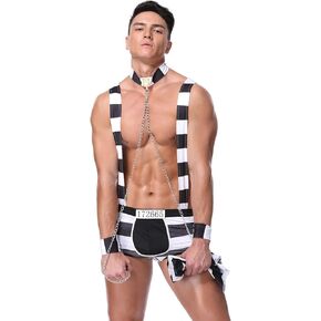 Mens Sexy Lingerie Set Role Play Prison-Inmates Uniform Night Club Costume Outfit One Size