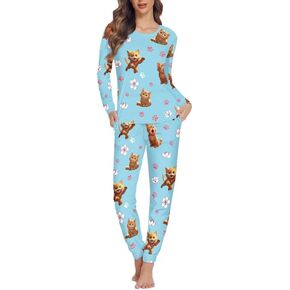 Turkey Women's Long Sleeve Pajama Set Crew Neck, Rooster Loungewear Nightwear Lounge, Lightweight Tracksuit