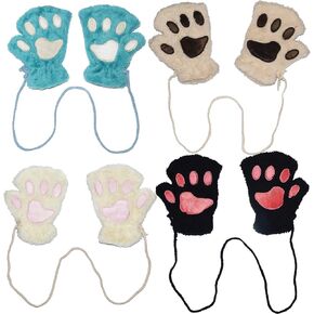 Chiclinco Women Fingerless Paw Gloves, Plush Cat Bear Claw Plush Mittens Half Finger Glove for Teens Kids in Kuwait