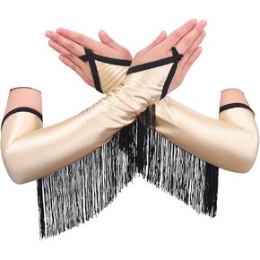 قفازات شرابة بدون أصابع، قفازات من الساتان، قفازات بطول الكوع، قفازات أوبرا من عشرينيات القرن العشرين، قفازات تنكرية للنساء والفتيات in Kuwait