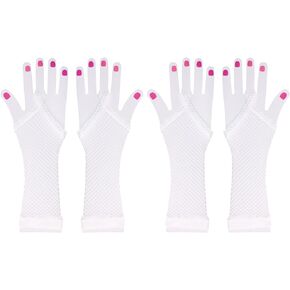 2 Pairs 80s Retro Neon Fingerless Fishnet Gloves for Women Girls Halloween Cosplay