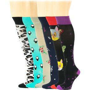 Different Touch 6 Pairs Pack Women Travelers, Anti-Fatigue, Graduated Compression Knee High Socks 9-11