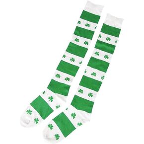 Rhode Island Novelty Shamrock Knee Socks, White/Green, One Size Fits Most