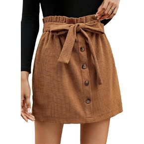 WDIRARA Women's Bow Front Belted Button Front High Waisted Slim Fitted Casual Mini Skirts