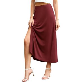 تنورة نسائية صيفية غير رسمية أنيقة ومرنة من Jouica بخصر عالٍ وفتحة جانبية للصيف والشاطئ مثيرة متوسطة الطول للنساء 2024 in Kuwait