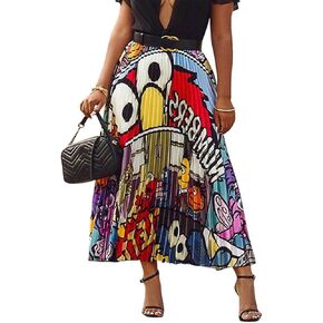 Pleated Skirt for Women Fashion Cartoon Print A-Line Skirt Vintage Skirts