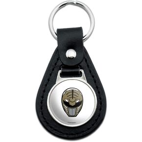 GRAPHICS & MORE Power Rangers White Ranger Helmet Black Leather Keychain
