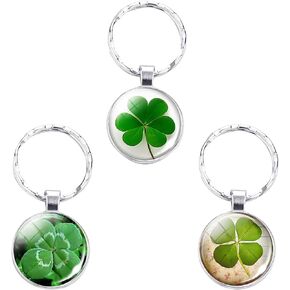 3 Pcs Four Leaf Clover Keychain Good Luck Charms Lucky Shamrock Keychain St. Patricks Day Party Favors, St.Patrick Day Gift for Men Women
