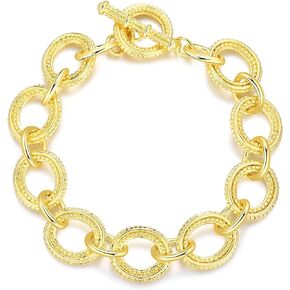 POWNOOL Cable Link Bracelet for Women-Gold and Silver Circle Chain Bangle Bracelets Designer Inspired Dupes Statement Jewelry Christmas Gift