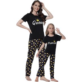 MyFav Mommy and Me Pajamas Heart Print Sleepwear Family Matching Short Sleeve Nightwear