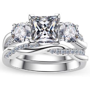 3-Stone Princess Cut Moissanite Wedding Ring Sets for Women Infinity 3.25 carat(ctw) Radiant Moissanite Rings Bridal Set D color Moissanite Diamond Anniversary Engagement Ring Set (size-6)