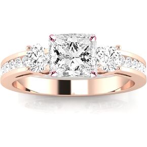 1.11 Carat 3 Stone Channel Set Princess Cut Diamond Engagement Ring with a 0.50 Carat GIA Certified Princess Cut K Color VS2-SI1 Clarity Center Stone