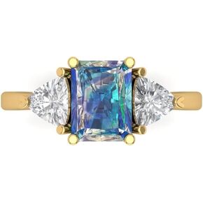 Clara Pucci 3.0 ct Emerald Trillion cut 3 stone Solitaire Blue Moissanite Engagement Promise Anniversary Bridal Ring 14k Yellow Gold