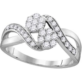 Jewels By Lux 14K White Gold Womens Round Diamond 2 Stone Bridal Wedding Engagement Ring 1/2 Cttw Size 7