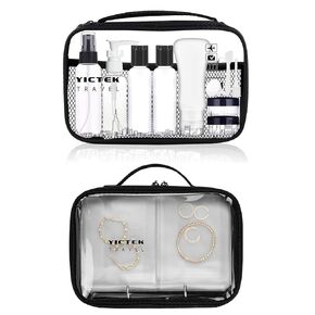 حاويات زجاجات السفر الفارغة من YICTEK + حقيبة تنظيم المجوهرات بحجم السفر مع صفحات غطاء علوية واسعة، شفافة وكبيرة السعة لتخزين المجوهرات، صفحات مجلد منظم المجوهرات مع أكياس كيس للرقبة in Kuwait