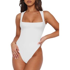 REORIA Butsmooth® Women’s Sexy Sleeveless Square Neck Double Lined Basic Bodysuit Tank Tops