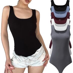 5 Pack Body Suits for Womens Square Neck Sleeveless Tank Top Body Suits Ribbed Tank Top Bodysuits