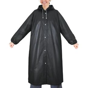 PTEROMY EVA Rain Poncho, Reusable Rain Ponchos for Adults, Unisex Rain Coat with Hood and Elastic Cuff Sleeves