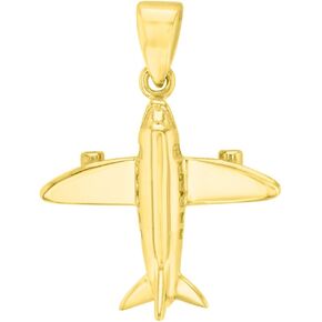 Solid 14K Yellow Gold 3D Airplane Charm Jet Aircraft Pendant