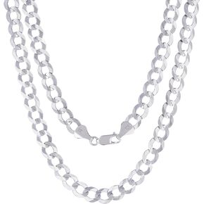 Nuragold 10k White Gold 8mm Solid Cuban Link Chain Curb Necklace, Mens Jewelry Lobster Clasp 20" 22" 24" 26" 28" 30"
