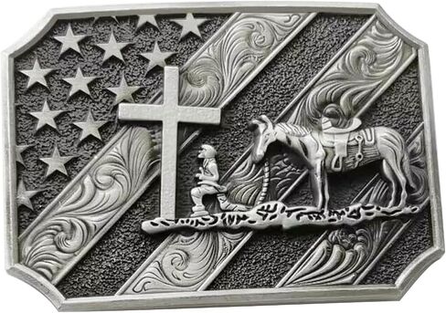 Vintage Metal Belt Buckle Cross Kneeling Prayer Horse Eagle Cowboy Sheriff Large Size Belt Buckle Unique in Saudi Arabia
