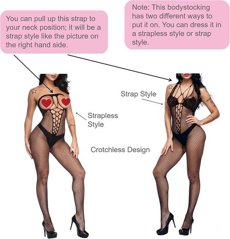 Fishnet Bodysuit Bodystocking Lingerie for Women, Sexy Outfit Exotic Lingerie Crotchless Mesh Babydoll in Kuwait