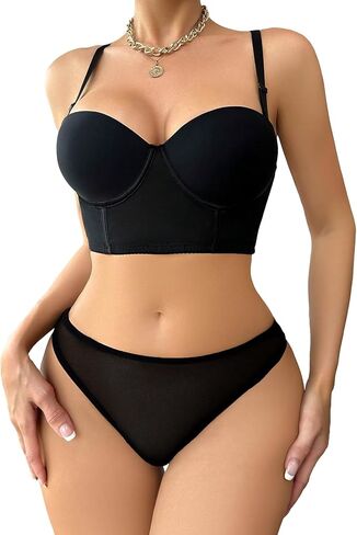 WDIRARA Women's Push Up Mesh Underwire Lingerie Set Bra and Panty Set in Saudi Arabia