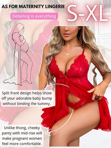 Kaei&Shi Maternity Long Dress, Wirefree Lace Bra, Mid-Rise Panty, 2Pc Babydoll in Saudi Arabia